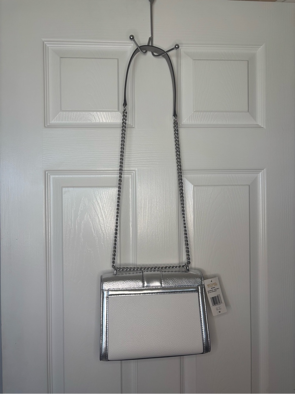 NWT Michael Kors Whitney Silver Metallic Studded Chain Crossbody - Picture 3 of 11